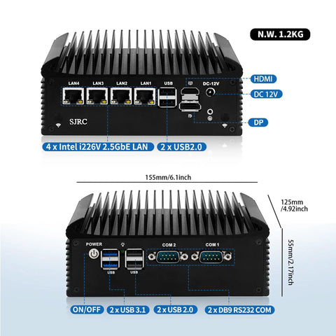 Heavy Duty Fanless Mini PC With N150 CPU Works Smooth As A No Fuss Firewall Appliance For OPNsense with ports visible.