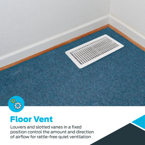 6 X 12 Inch Duct Opening Floor Register Vent Cover With One Way Deflector Adjustable Dampers And 24 Louvers for airflow control.