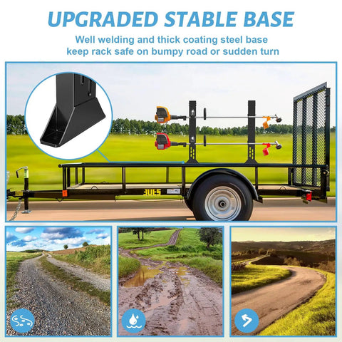 Beefy Sturdy Rustproof Trimmer Rack For Open Trailers Lockable Weed Eater Rack For Lawn Equipment Landscape Trucks With Heavy Duty Steel Construction And 2 Locks on trailer