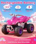 Pink Rad All Terrain RC Car For Girls 2.4GHz Remote Control Off Road Toy Vehicle with 98 ft range on a pink sandy landscape