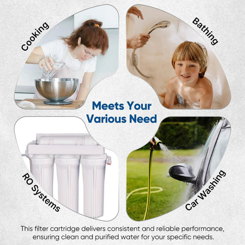 1 Micron 2.5 Inch By 10 Inch Whole House CTO Carbon Water Filter Cartridge Replacement For Under Sink Systems 4 Pack That Keeps Chlorine Odor Out And Water Tastes Fresher At Home Fits WFPFC8002 WFPFC9001 FXWTC SCWH-5 WHCF-WHWC WHEF-WHWC uses in cooking, bathing, car washing, RO systems.