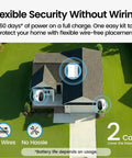 Top view of house illustrating Wireless Outdoor Security Cameras 2K HD With Color Night Vision Long Battery Life featuring 2 cam kit.