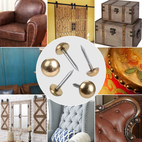 Retro Solid Brass Cap Nails For Furniture Upholstery And Woodworking Straight Up Antique Craft Hardware used in various decor items.