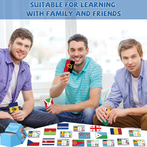 World Geography Flags And Capitals Flashcards 201 Laminated Country Cards with group using cards in a family setting