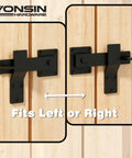 Tough As Nails 6 Inch Gate Flip Latch With Smooth 360 Degree Rotation For Barn Doors Fences And Sheds Heavy Duty Iron Construction Weather Resistant Matte Black Finish 2 Pack, showing reversible design on wooden doors.