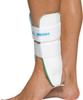 Left Small Air-Stirrup Ankle Brace With Semi-Rigid Shells And Duplex Aircell Tech on ankle, boosting circulation and stability
