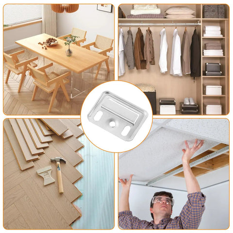 Heavy Duty Stainless Steel Wall Panel Clips 200 Pcs Hidden Backplate Fasteners, shown with installation and furniture scenes.