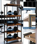 Large 4-Tier Collapsible Wooden Storage Shelf With Heavy Duty 100 Lb Capacity And Locking Wheels in a gym setting