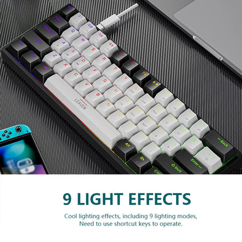 Compact 61 Key Wired Gaming Keyboard With Dope Rgb Backlights Adjustable Brightness And Movement Speed Slick Mechanical Switches Nailed It Design For Tiny Desks Crisp Typing And Flat Out Game Day Action Locked In Accuracy showing RGB backlighting and key layout.