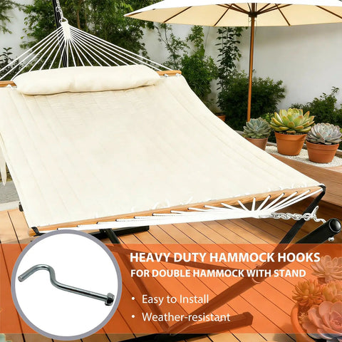 Heavy Duty Hammock Hooks Replacement Set For Double Hammock With Stand Galvanized Steel 0.3 Inch Diameter By 4.25 Inch Length Each Hook Supports 450 Lbs 2 Pack Easy Install Fits Poles 1.5 To 2 Inch Diameter shown with hammock stand
