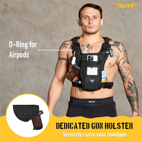 Road Ready Reflective Chest Harness With Secure Touchscreen Phone Sleeve And Lightweight Tactical Camera Pocket Smooth Hands Free Daily Carry For Weekend Warriors Urban Runners And Trail Explorers