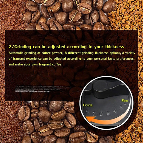 Automatic grinding settings on Fully Automatic Espresso Coffee Machine With Built In Grinder And Frother Drip Brewer For Lattes And Cappuccinos.