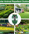Outdoor Ultrasonic Animal Repeller With PIR Motion Sensor And Flashing Light Solar Powered Yard Guard Deterrent For Deer Rabbits Squirrels Raccoons Skunks And Dogs IP65 Waterproof One Pack in garden, yard, farm and vegetable beds