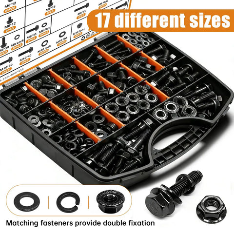 Beefy Automotive Flange Bolts And Nuts Kit 10.9 Grade Alloy Steel With Full And Half Thread Options M6x1.0 M8x1.25 M10x1.5 From 12mm To 45mm Black Finish Hex Bolts Nuts And Washers For Engines And Heavy Duty Projects in organizer