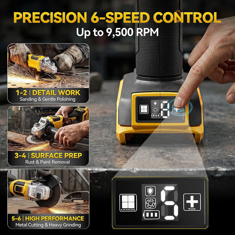 Tough As Nails Cordless Angle Grinder Compatible With 20V Batteries For Aggressive Metal Cutting And Slick Grinding Heavy Duty Power Tool Job Site Beast Tool Only Ready with 6-speed control display