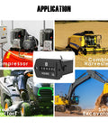 Analog Hour Meter For Industrial Engines And Machines, tracks running time 0 to 99999.9 hours, shown on air compressor, lawn tractor, excavators, and combine harvesters