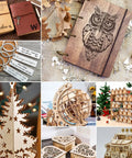Collage of laser-engraved wooden items created with Beast 5.5W Laser Engraver With 300x300mm Work Area High Precision Cutter