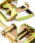 Close-up of Ratchet Tie Down Straps With Long J Hooks 2 Inch Heavy Duty 4 Pack For Cargo Truck Security And Secure Hauling 10,000 Lb Break Strength