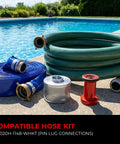 Compatible Hose Kit featuring blue and green hoses, fittings, and a filter for Heavy Duty 2 Inch High Pressure Water Pump For Yard Drainage With Straight Up Badass Performance Built To Crush Flooded Ground And Clean Garden Beds Fast Wh20xtaf Model Black Housing.