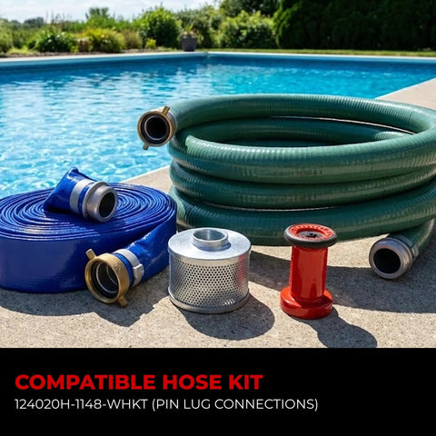 Compatible Hose Kit featuring blue and green hoses, fittings, and a filter for Heavy Duty 2 Inch High Pressure Water Pump For Yard Drainage With Straight Up Badass Performance Built To Crush Flooded Ground And Clean Garden Beds Fast Wh20xtaf Model Black Housing.