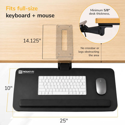 Smooth Glide Under Desk Keyboard Tray Featuring Adjustable Tilt And Height Controls 25 X 10 Inch Drawer Platform With Padded Wrist Rest on a desktop.