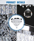 Close-up details of 15.7 Inch Crystal Semi Flush Mount Ceiling Light With 2 Ring LED Chandelier Built In Non Dimmable LED Cool White 6500K Glow