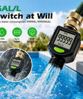 Water Flow Meter For RV With Brass Inlet And 180 Degree Rotating LCD Display Measures Gallon And Liter With Five Percent Accuracy Compatible With Three Quarter Inch Garden Hose Fittings Heavy Duty Brass Construction, brass hose meter in pool use