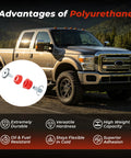 Ford F Series Super Duty Polyurethane Cab Mount Kit With Steel Sleeves And Hardware Tough As Nails Heavy Duty Body Mount Bushings For 2008 To 2016 F250 F350 2WD 4WD Red infographic showing advantages.