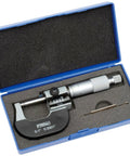 Workhorse 0-1 Inch Outside Micrometer With Digital Counter, Vernier Readout 0.0001 Inch Resolution in blue case, carbide tips visible