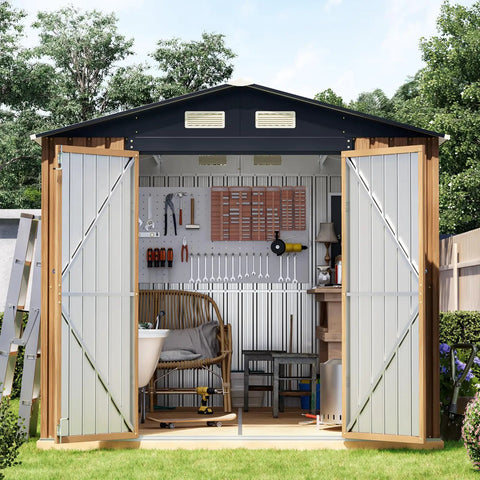 Heavy Duty Steel Garden Shed With Lockable Door And Clear Window, Rust Resistant Metal Tool Storage For Backyard Patio Or Lawn