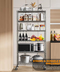Beefy Heavy Duty Metal Rolling Shelving Unit With Wheels And 8 Hooks, 6000 Lbs Total Capacity, 6-Tier Adjustable Wire Rack For Garage, Kitchen, Pantry, Industrial, Workshop, Bathroom, Chrome 36W X 14D X 72H in kitchen