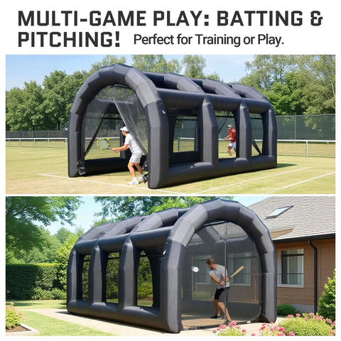 Inflatable Batting Cage For Baseball With Blower, Durable Backyard Practice Tent For Baseball And Softball Hitting And Pitching