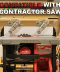 Stainless Steel Table Saw Stock Guides And Anti Kickback Rollers mounted on a contractor saw with blade visible.