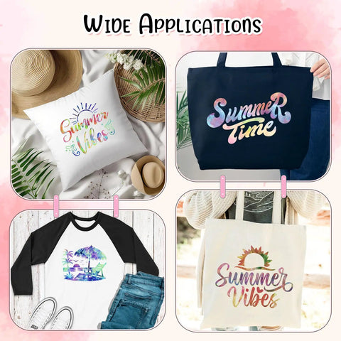 Tintnut Grungy Watercolor Heat Transfer Vinyl 12Pcs Iron On Glitter Sheets Neon Hues for Summer themed pillow and tote designs.