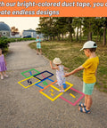 Children playing hopscotch with Rainbow Duct Tape Bulk 6 Pack 2 Inch Wide Each Roll 30 Yards 180 Yards Total Assorted Colors.