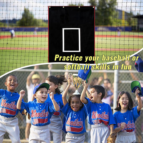 Portable Baseball Batting Backstop 4x6 Ft PVC Vinyl Quick Setup Backdrop with cheering youth team at baseball field