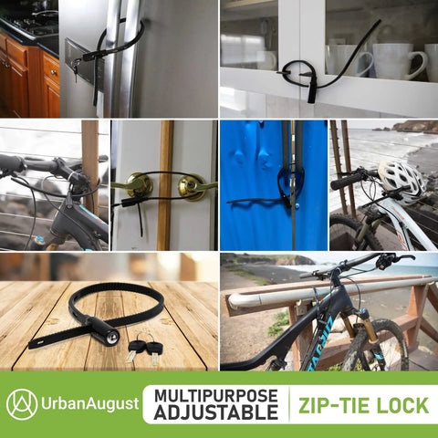 Multipurpose Adjustable Zip Tie Lock With Key For Cabinets And French Door Fridges Luggage Bikes Strollers Helmets Skateboards And More Stainless Steel Black Locking Solution 1 Pack