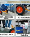 Heavy Duty 55 Gallon Drum Dolly With Industrial Hand Truck, Extra Large 16 Inch Pneumatic Tires, 1000 Lb Capacity
