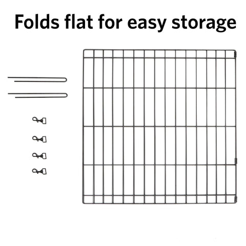 Universal Pet Playpen 2 Panel Extension Kit For Metal 24 Inch Dog Pens with thumb snaps and ground stakes, folds flat for storage