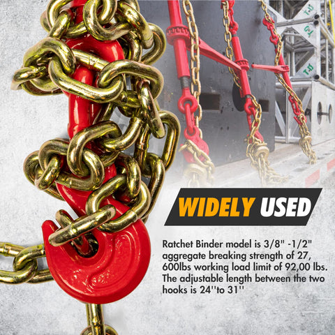 Ratcheting Chain Binder Three Eighths To One Half Inch Four Pack Load Binders With 9,200 Lbs Working Load Limit close-up