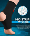 Black Unisex Ankle Support Brace For Sprained Ankle, Stabilizer Sleeve, Size L XL, showing moisture-wicking feature.