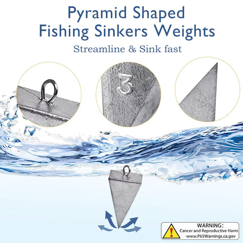 Close-up of 3oz Pyramid Sinkers For Surf Fishing And Saltwater Tackle, Durable Weights For Sand, Currents, And Pier Fishing.