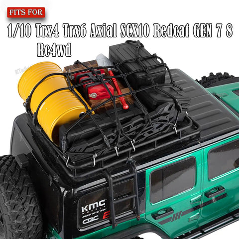 Decked-Out RC Crawler Decoration Kit For 1/10 TRX4 TRX6 SCX10 Gen 7 8 Orange with fuel tanks, toolbox, recovery board, luggage net