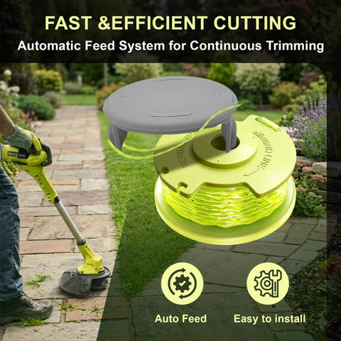 Beefed Up 0.080 Inch Trimmer Line Refills 11 Ft Spools For Grass Trimmers 18V 24V 40V Compatibility showing spool and cap