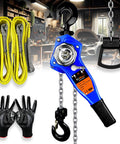 Lever Chain Hoist Three Quarter Ton With Ten Foot Chain Lift Includes Two Sling Straps And Gloves For Garage Open Air And Unpowered Lifting 1650 Lb Capacity Come Along Heavy Duty
