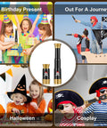 Two Pack Pirate Telescope Toys For Kids Mini Handheld Monocular Bronze And Black Set For Curious Explorers, Perfect For Pretend Sea Adventures, Sharing With Friends, Outdoor Fun, And Educational Imagination. Kids pirate telescope toys, 18 x 4 cm, black and bronze plastic