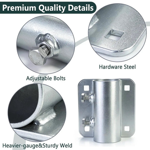 Two-Pack Heavy Duty Galvanized Dock Pipe Holders For 1-7/8 Inch Pipe With All Hardware Bolts Included Marine Grade Rustproof Brackets For Floating Dock Post Support, adjustable bolts and weld detail
