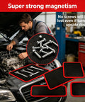 Dual Magnetic Tool Mats Set For Mechanics And DIYers Heavy Duty Magnetic Trays To Hold Screws Nuts Bolts And Small Metal Parts Non Slip Flexible Work Surface For Car Repair And Workshop, mechanic using car repair magnetic mats