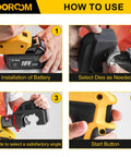 Pro-Gear Heavy Duty Electric Hydraulic Cable Lug Crimping Tool 12-Ton Battery Operated Connector setup process for users.