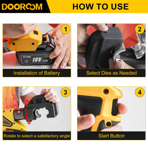 Pro-Gear Heavy Duty Electric Hydraulic Cable Lug Crimping Tool 12-Ton Battery Operated Connector setup process for users.